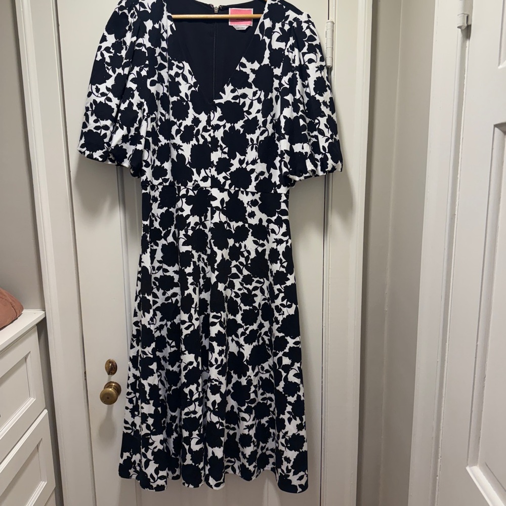 kate spade Black and White Floral V-Neck Midi Dress